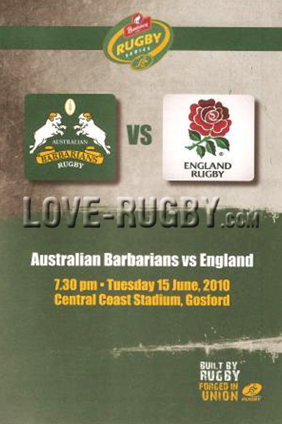 2010 Australian Barbarians v England  Rugby Programme